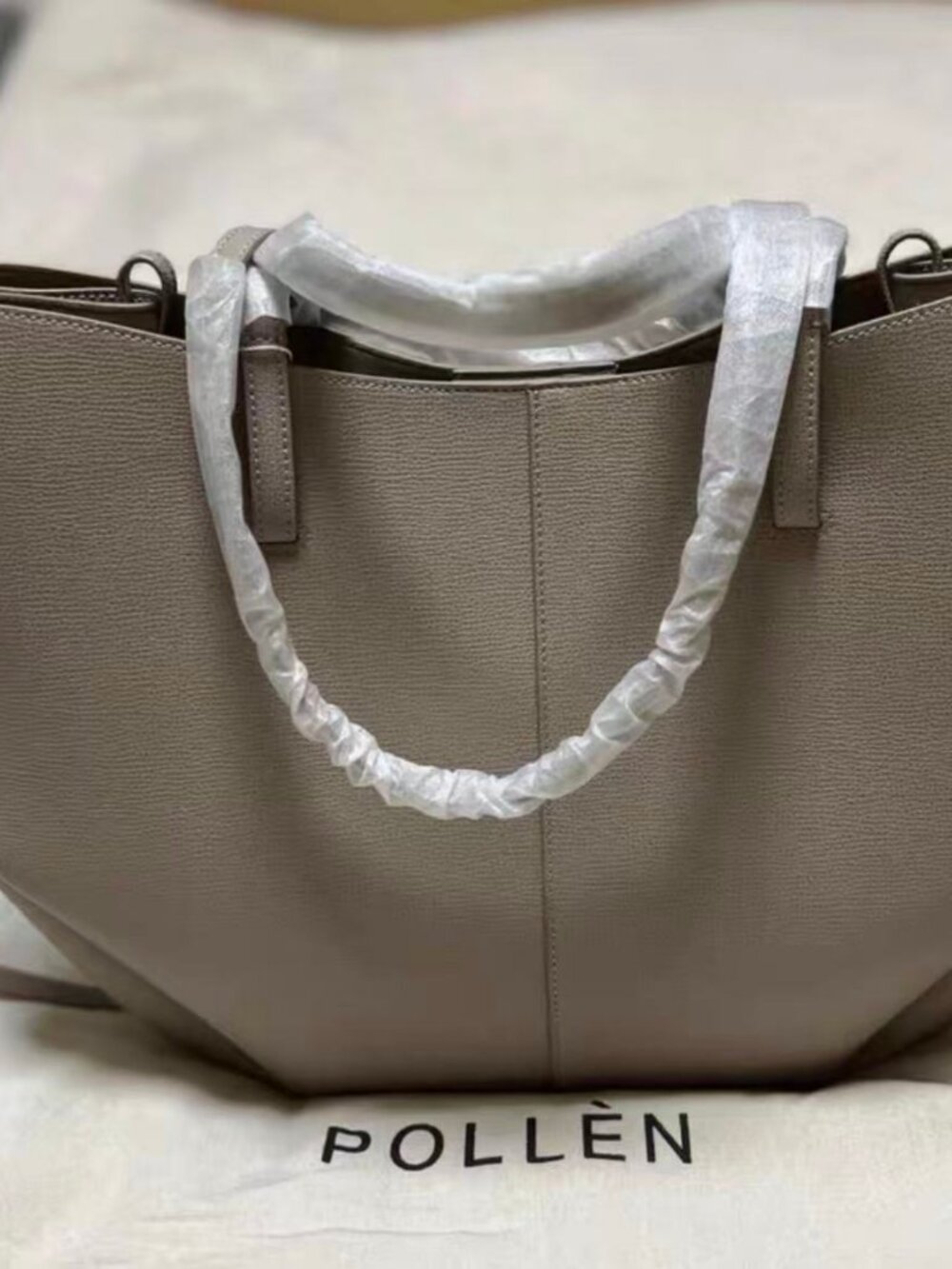 Polene Taupe Grain Leather Large Tote Bag
